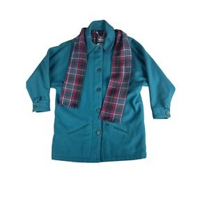 Vintage Woolrich Jacket Woman Size Medium Teal Coat Wool Long Sleeve Made in USA